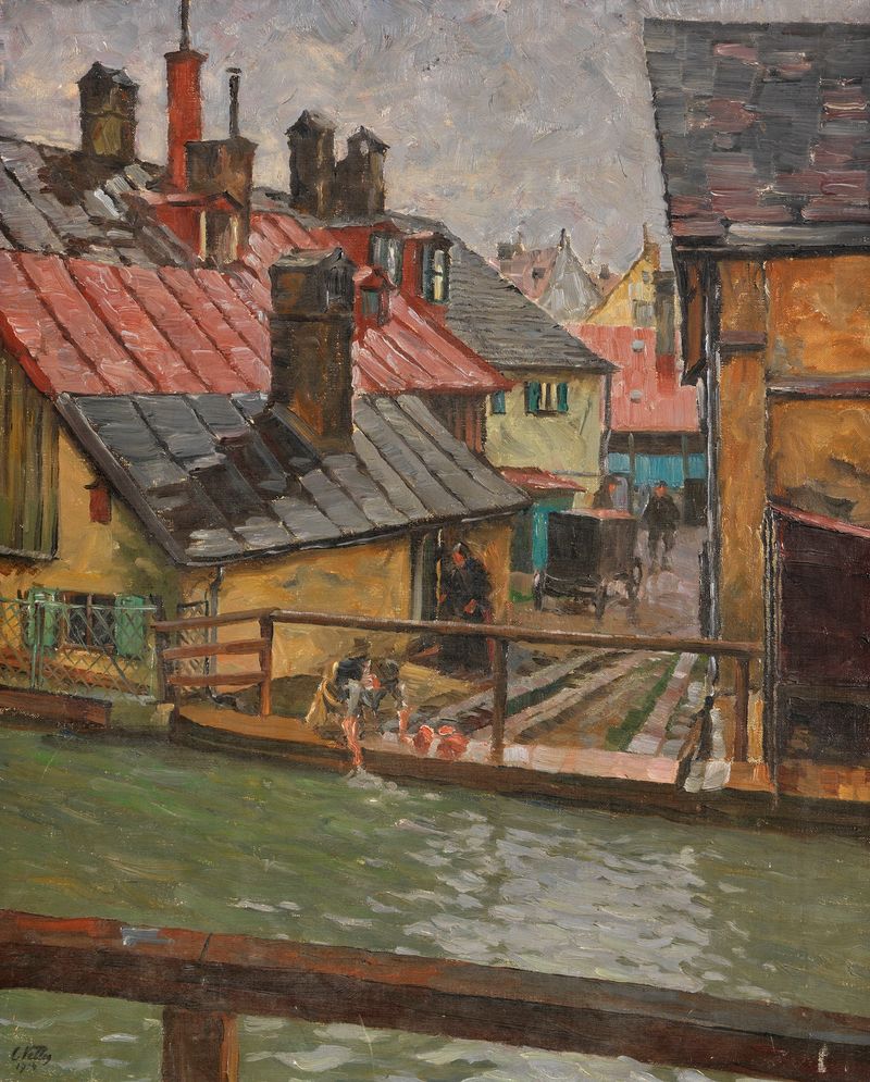 Landscape of a river in Munich by Charles Vetter, Impressionism