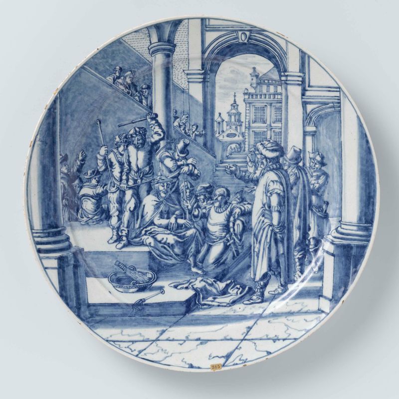 Plato de cerámica que representa a Cristo coronado de espinas por De Roos