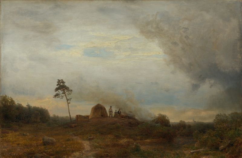 Historical scene with soldiers in heather, oil painting by Karl Friedrich Lessing