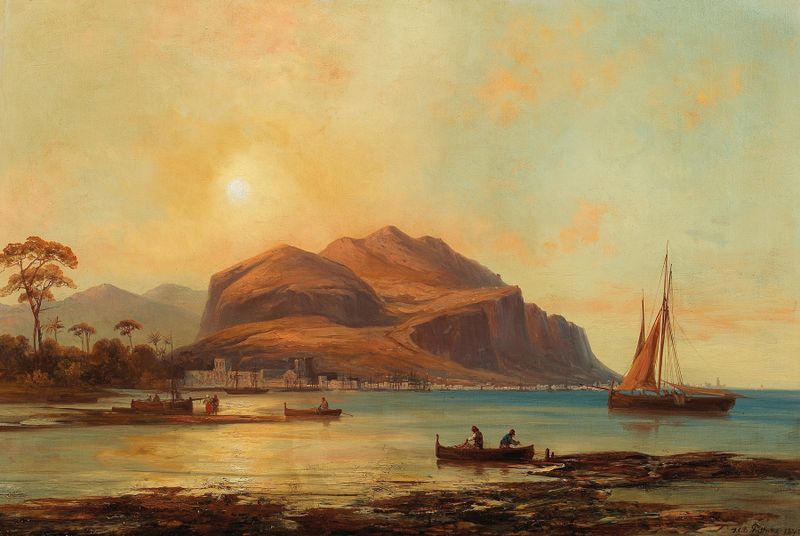 A view of the bay with Monte Pellegrino, oil on canvas by Josef Carl Berthold Püttner