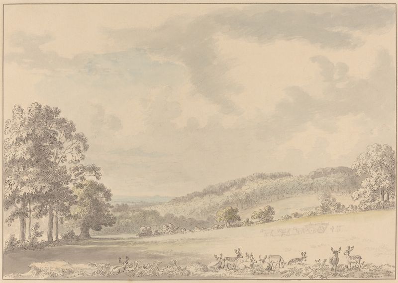 Deer resting in a landscape, oil painting by Anthony Devis