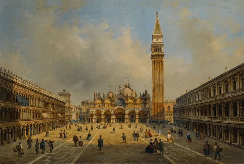 Venice, a view of St. Mark’s Square by Luigi Querena, oil on canvas