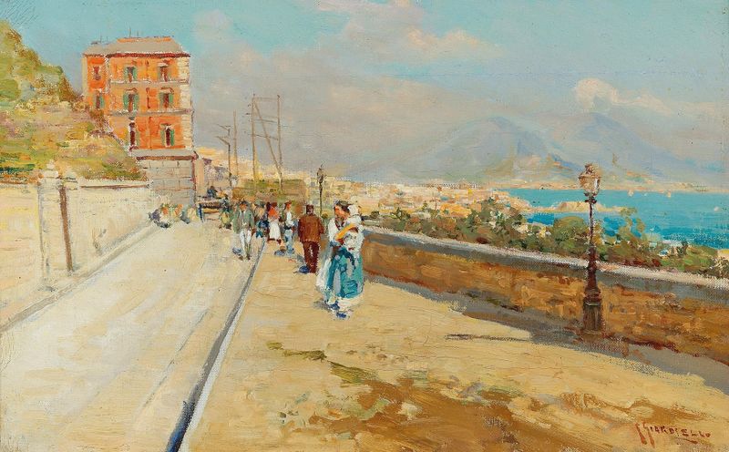 Landscape with gentle hills and a tender sky, oil painting by Giuseppe Giardiello