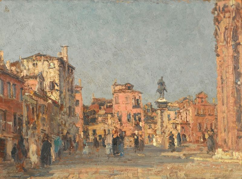 Piazza San Giovanni, Venice by Emma Ciardi, impressionism, depicting tranquil canal reflections