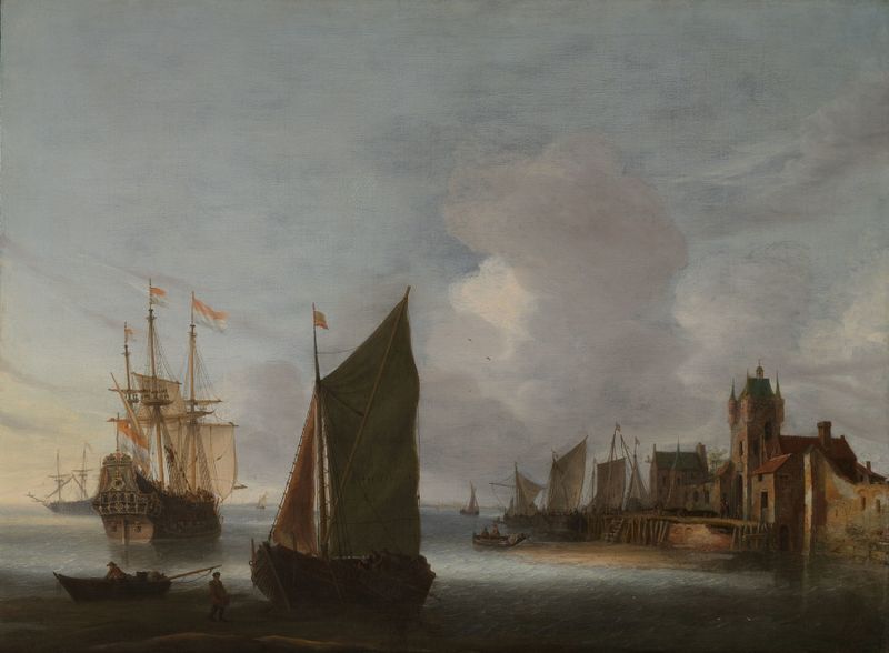 Ships near Zierikzee with the Zuidhavenpoort, oil on canvas by Hendrick van Anthonissen