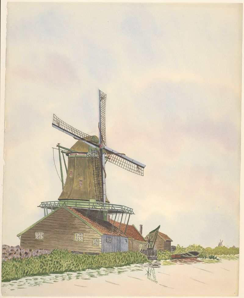Paisaje con un molino contra un cielo vibrante de Johannes Nicolaas Eijman, medio desconocido.