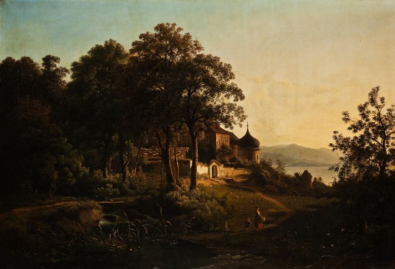 Landscape From Ischldorf, Bavaria by Johann Mohr, depicting rolling hills in an oil painting.