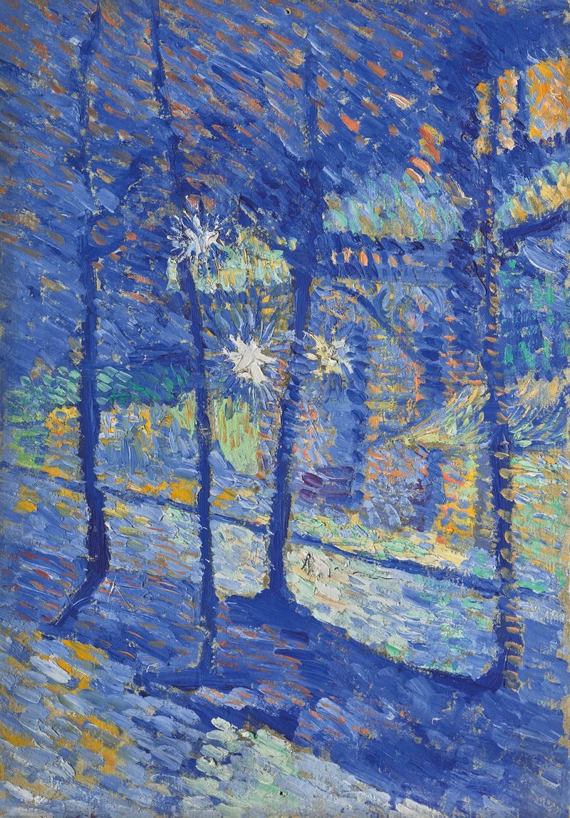 Paysage nocturne by Louis Hayet, oil painting depicting a night landscape with stars.