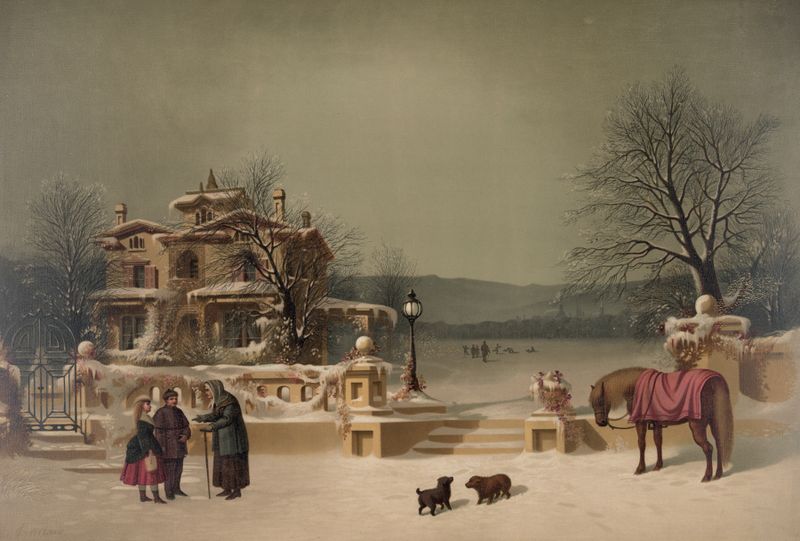 Winter landscape depicting snow and cool blues by Joseph Hoover, oil painting