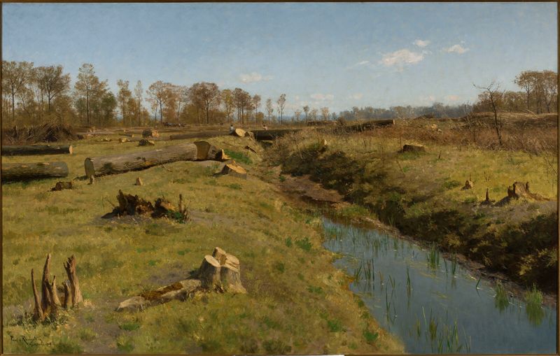 Early Spring by Paul von Ravenstein, oil on canvas depicting a vibrant landscape with emerging greenery.