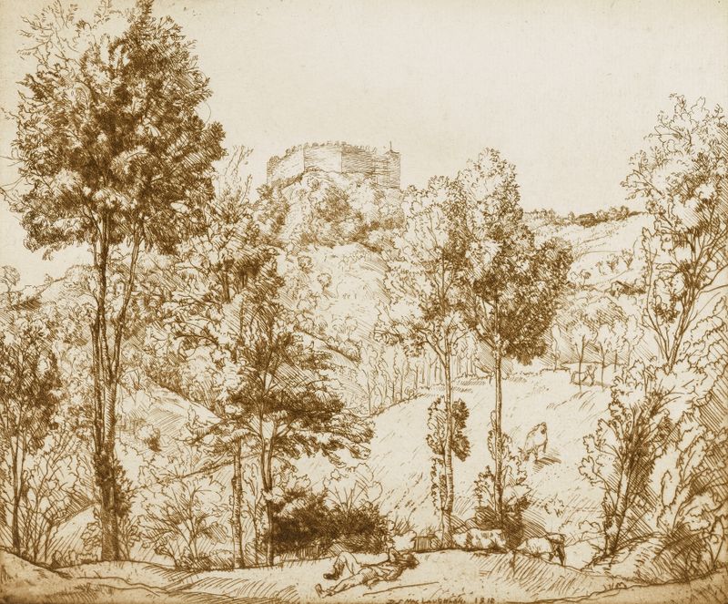 Pintura al óleo de paisaje de Donald Shaw MacLaughlan con hierbas y luz.