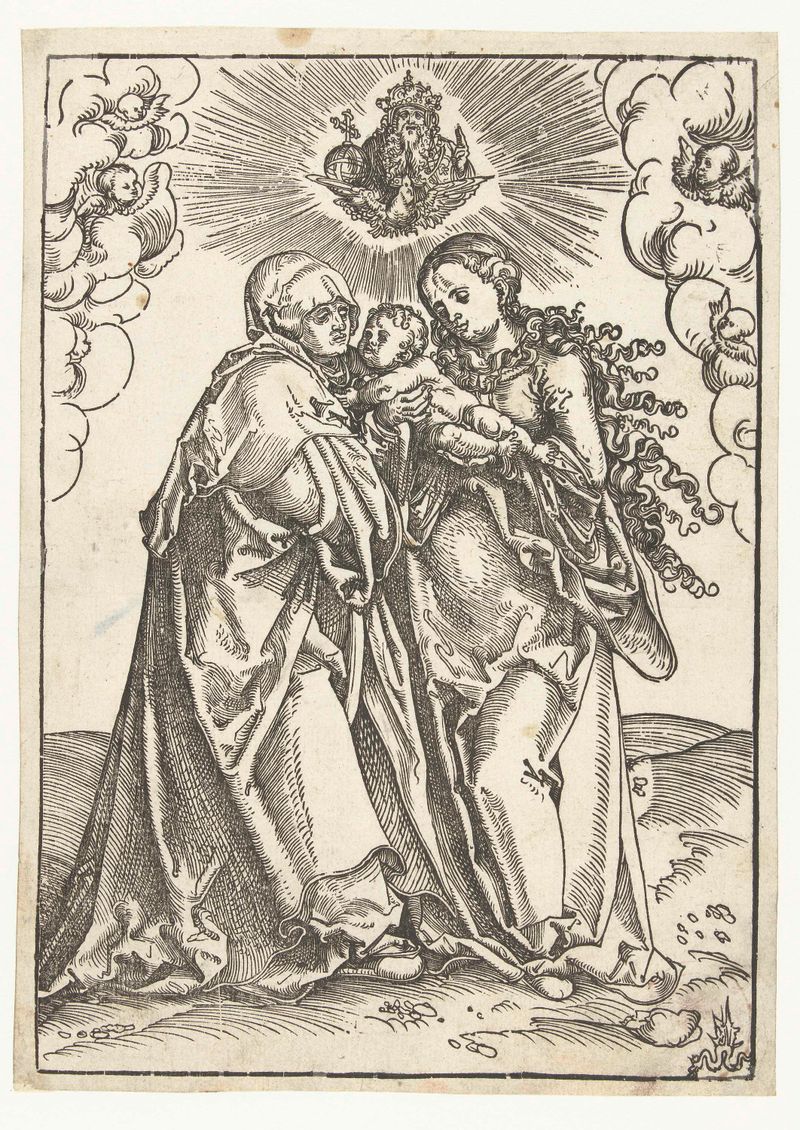 Cena religiosa com Maria, criança e Santíssima Trindade, papel de Lucas Cranach