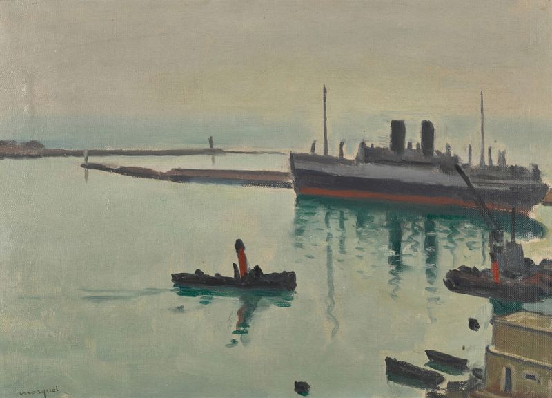 Marine scene with a boat on water, oil painting by Albert Marquet