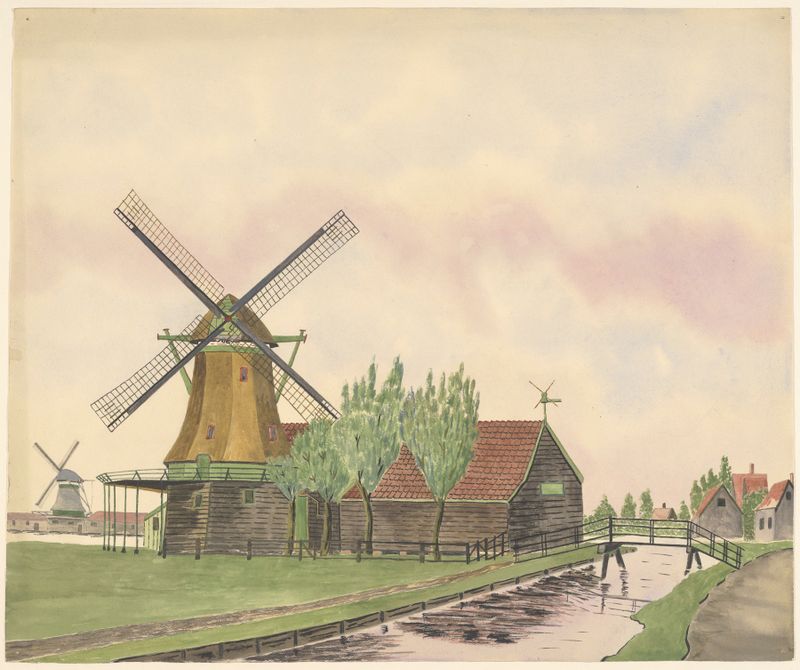 Paisaje con molino de viento, óleo sobre lienzo de Johannes Nicolaas Eijman