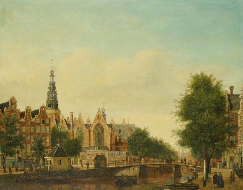 Oude Kerk at dusk, oil on canvas by Johannes Huibert Prins