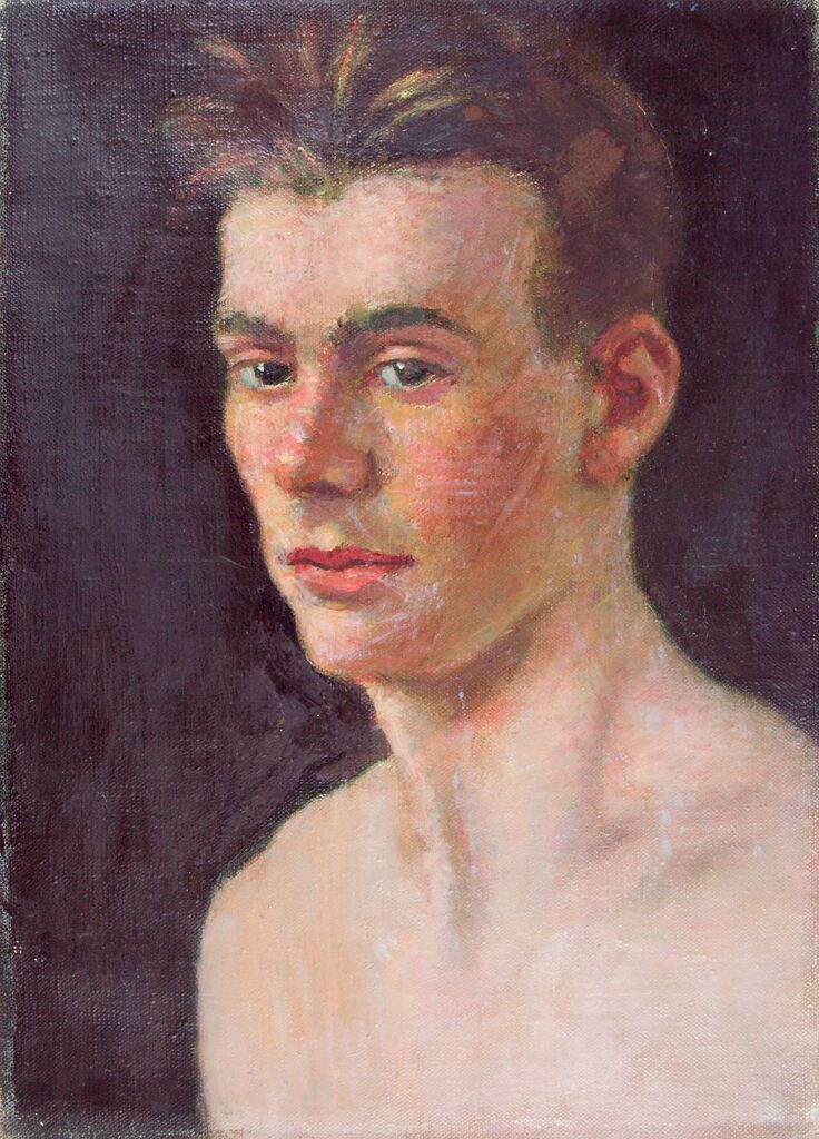 Pintura figurativa a óleo de Denman Waldo Ross com dois rostos em luz e sombra.