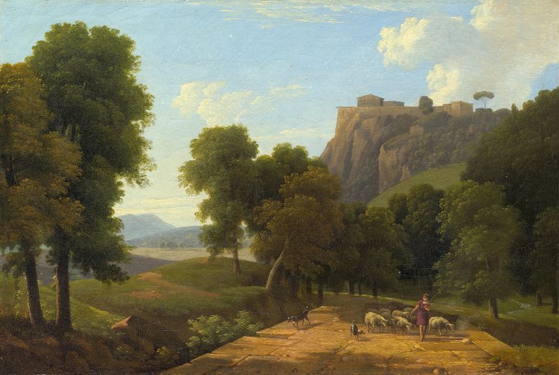 Shepherd with his flock, oil on canvas by Jean-Victor Bertin
