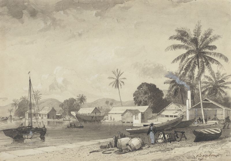 Corbeaux Town, Port of Spain de Michel Jean Cazabon, escena de género, 1857