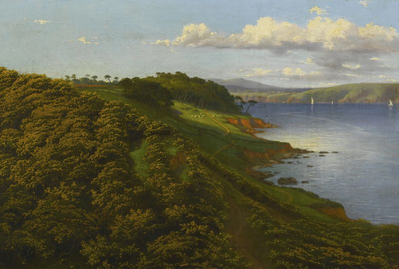 Landscape oil painting by Sydney Hodges depicting rolling hills near Mount Edgecumbe