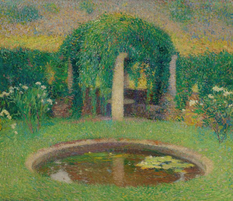 Landscape with water reflections, oil painting by Henri Martin