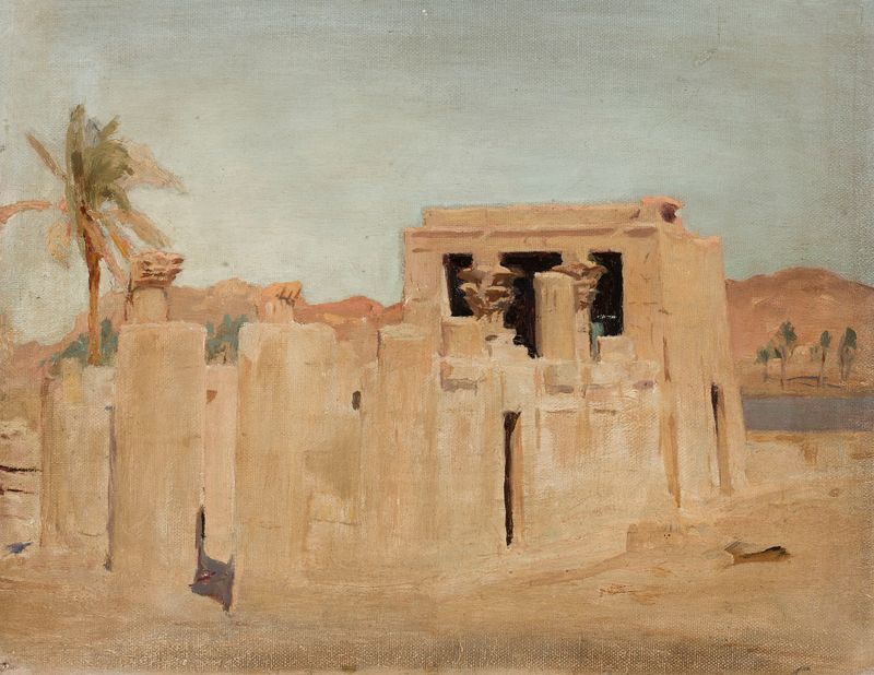 Luxor – bank of the Nile de Jan Ciągliński, que representa ruinas antiguas y el Nilo, pintura al óleo