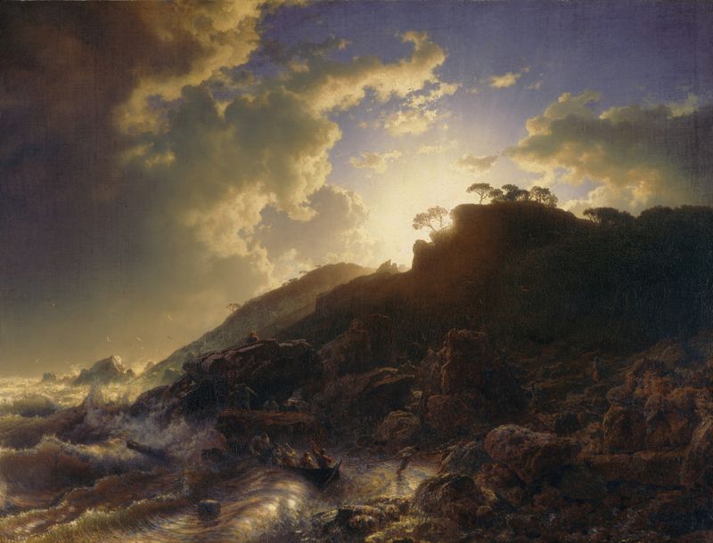 Sunset after a Storm on the Coast of Sicily, oil painting by Andreas Achenbach