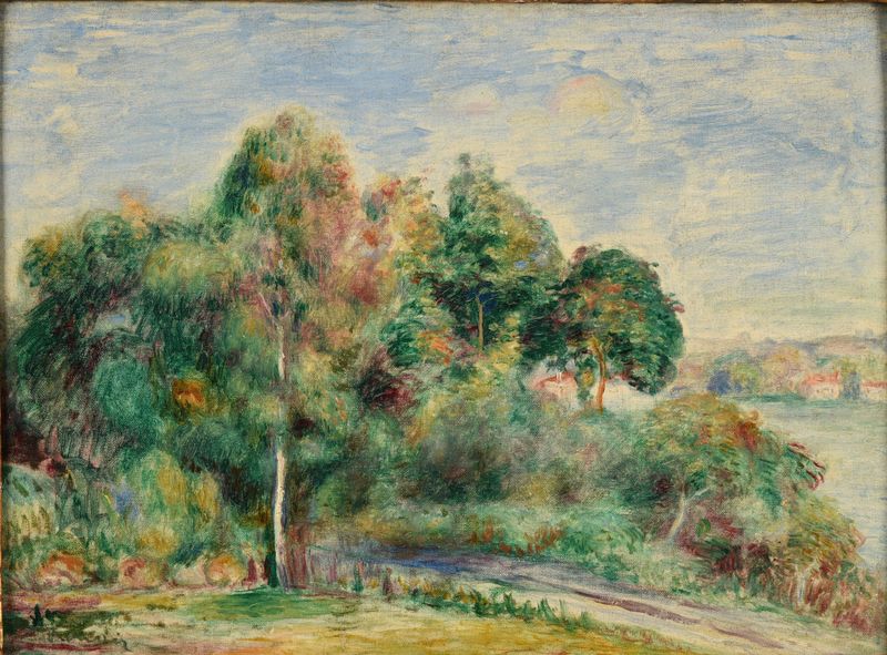 Paysage de Pierre-Auguste Renoir, óleo sobre lienzo que representa un follaje exuberante y luz moteada.