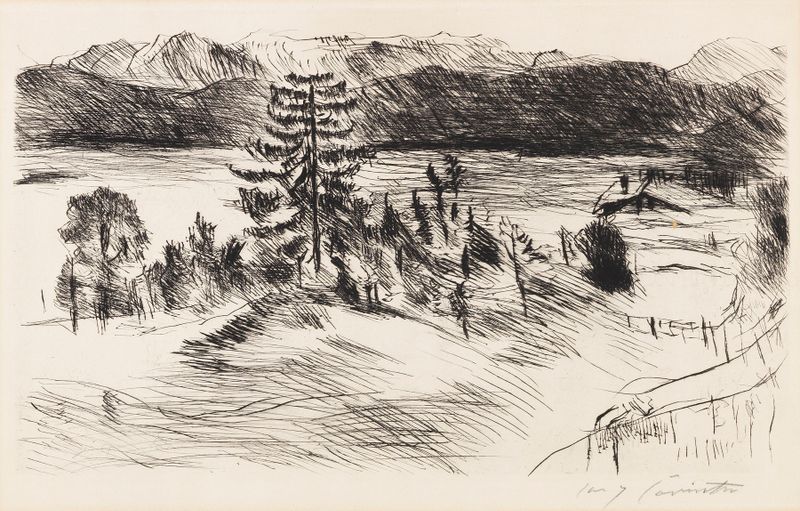Landscape with shimmering lake and ethereal nature, oil painting by Lovis Corinth
