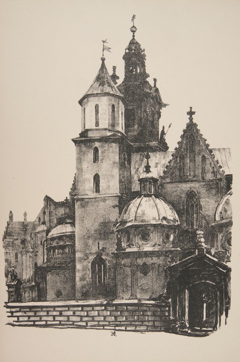 Post-Impressionism oil painting Katedra na Wawelu by Jan Kanty Gumowski, featuring Wawel Cathedral's spire.