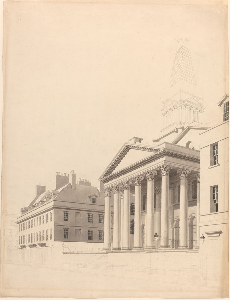 St. George’s, Bloomsbury de Thomas Malton, arquitetura ao crepúsculo, pintura a óleo