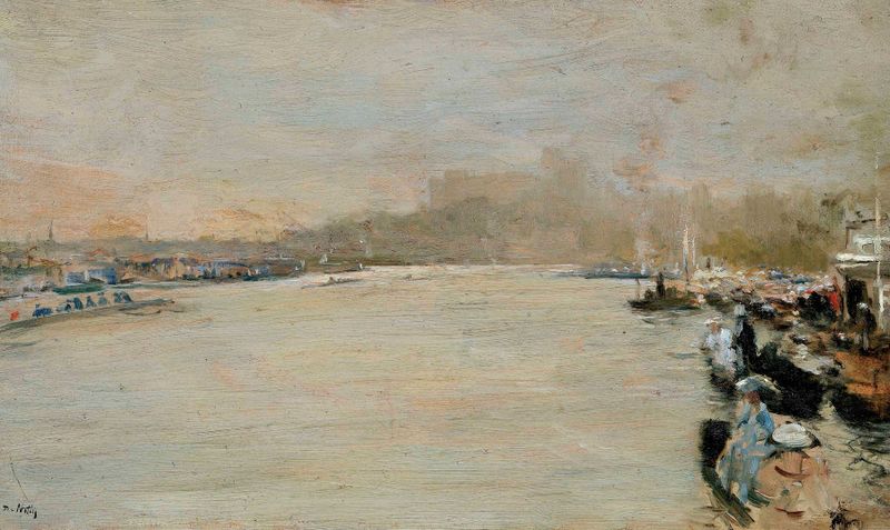 Le Regate sulla Senna, oil on canvas by Giuseppe De Nittis, depicting sailboats on a river.