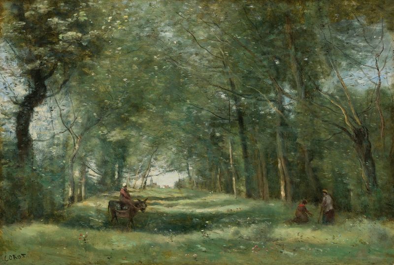 L’allée Verte de Jean-Baptiste-Camille Corot, óleo de um caminho sereno com luz filtrando entre as árvores.