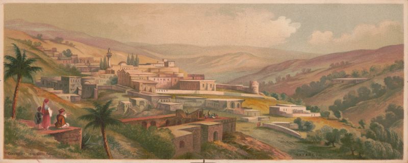 Landscape chromolithograph by Louis Prang & Co. featuring a serene figure and ancient stones.