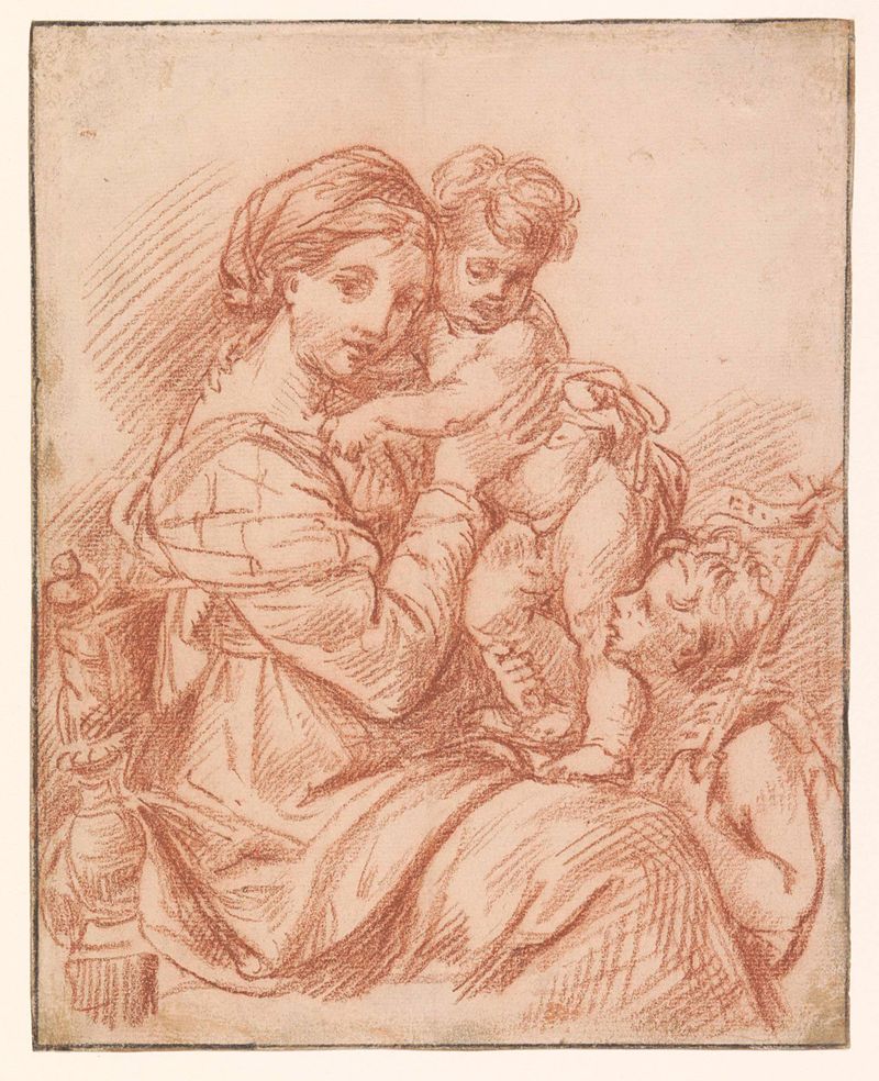 Virgen María con el niño Cristo, papel, Pierre Mignard