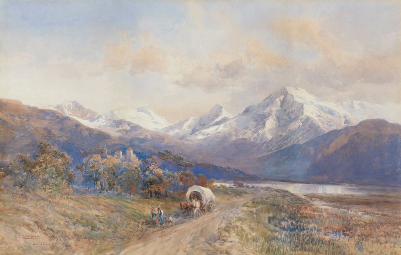 Blick auf den Ortler von St. Valentin, oil on canvas by Edward Theodore Compton, depicting an alpine landscape.