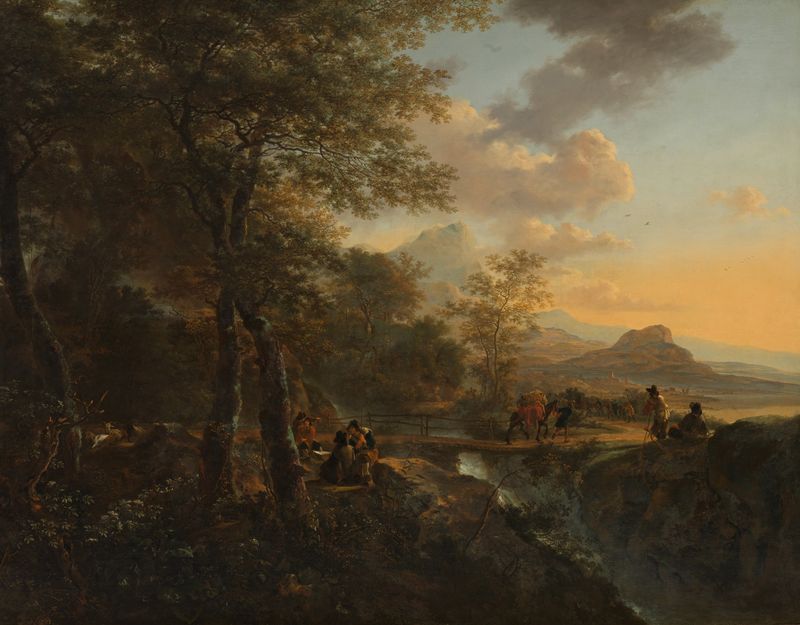 Italian landscape with a draughtsman, oil on canvas by Jan Both