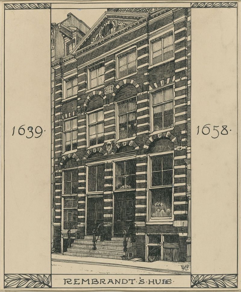 Het Rembrandthuis aan de Joden Breestraat te Amsterdam, óleo sobre tela de Willem Wenckebach