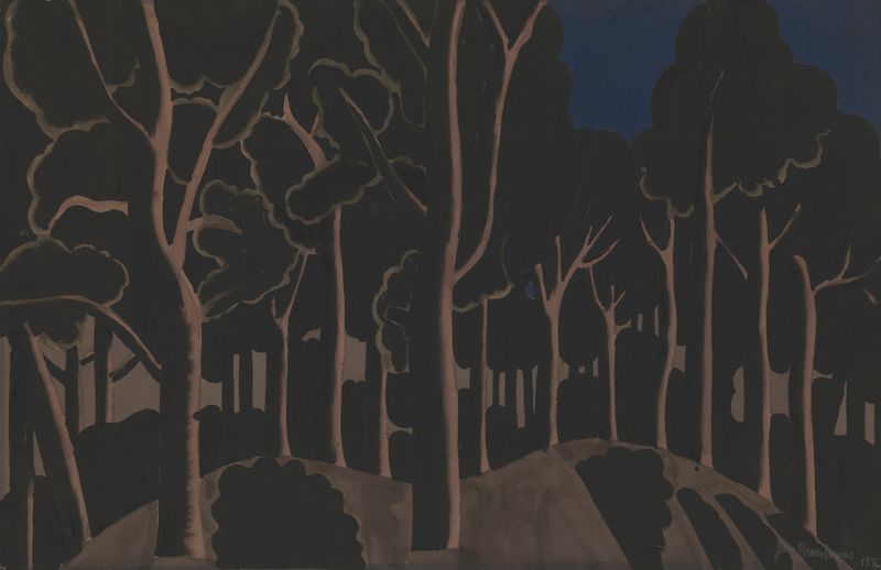 Bunch of Trees de Jean Brusselmans, pintura al óleo que representa un grupo de árboles en un paisaje sereno.