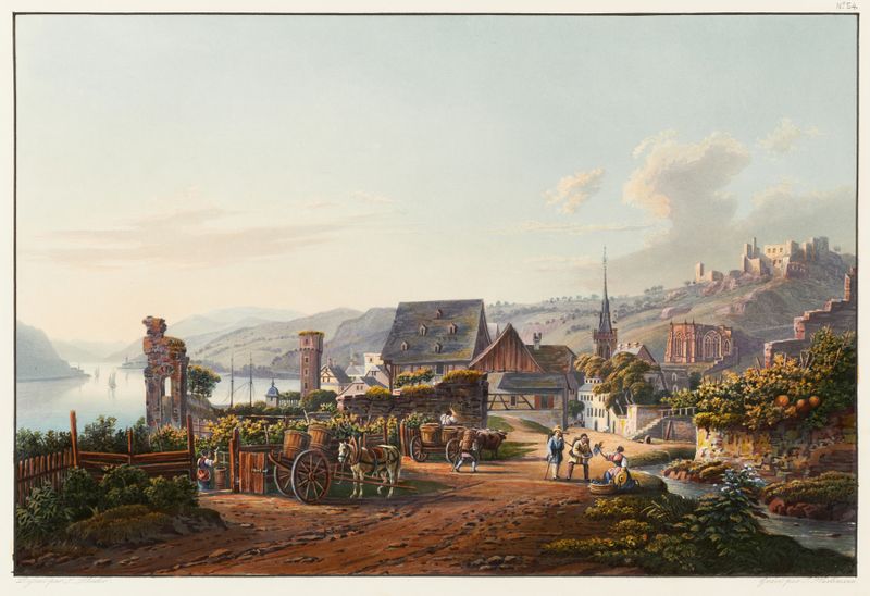 Paisagem com ruínas e vale, pintura a óleo de Johann Ludwig Bleuler
