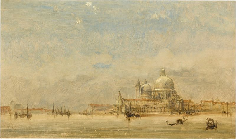 Pintura al óleo de David Roberts que representa la Basílica de Santa María de la Salute en Venecia.