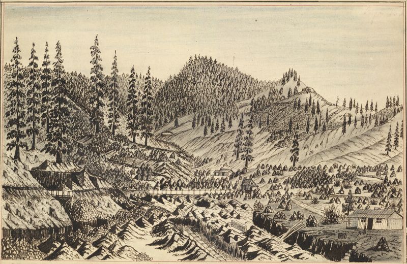 View of the mine at Long Gulch, oil painting by Daniel A. Jenks