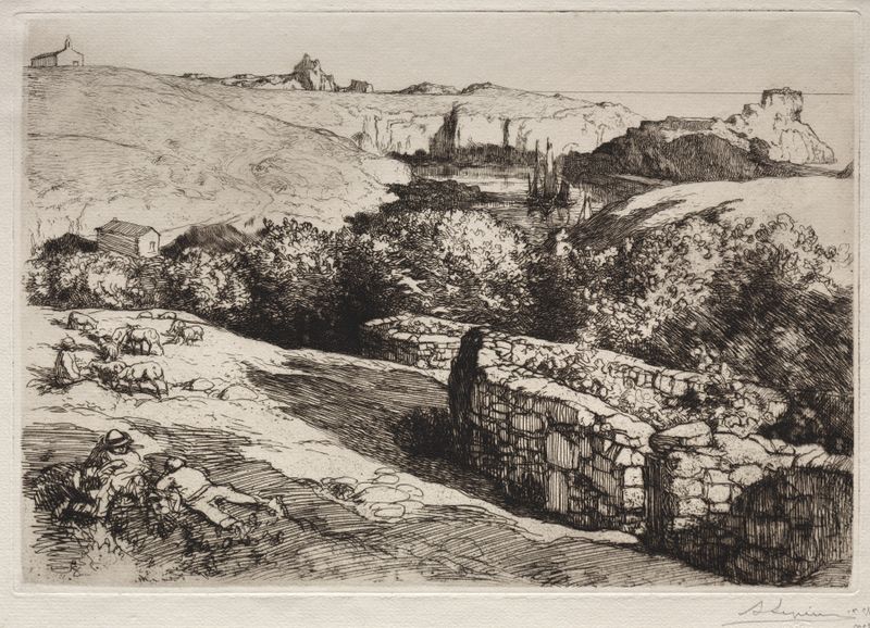 Vue du Port de la Meule, pintura al óleo de Auguste Louis Lepère, que representa un puerto tranquilo con barcos.