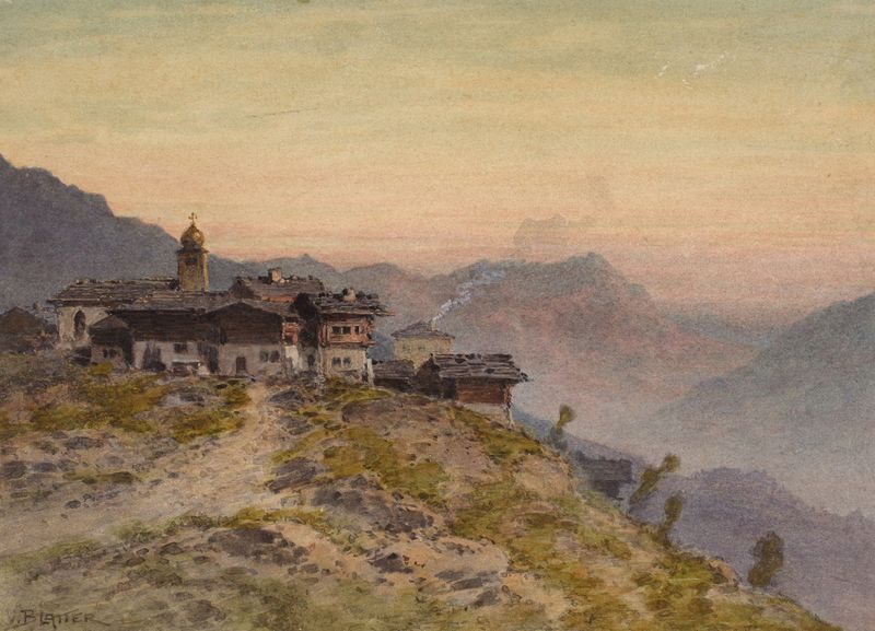 Lever de soleil sur un village alpin de Vincent Blatter, impressionismo, paisagem