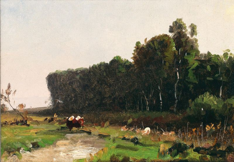 Autumnal landscape oil painting by Ludwig Willroider featuring vibrant colors and a serene forest.