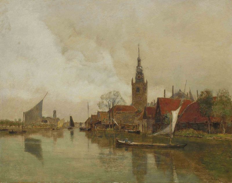 Landscape of La Schie à Overschie, oil on canvas by Rudolf Ribarz