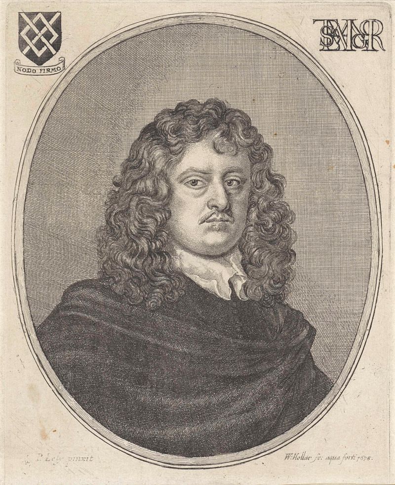 Grabado de James Harrington por Wenceslaus Hollar, con un retrato sombrío en tonos marrones y grises