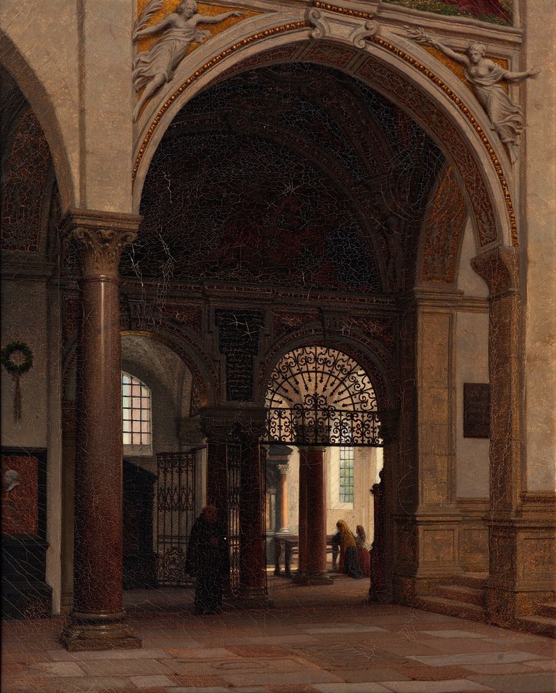 Interior da igreja de Santa Maria Sopra Minerva em Roma, pintura a óleo de Heinrich Hansen