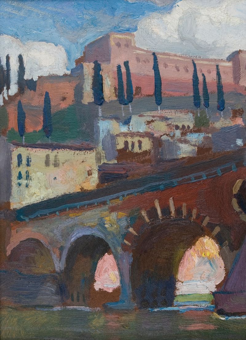 Fortress in Verona de Jan Stanisławski, óleo sobre tela representando uma paisagem com paredes de pedra e luz.