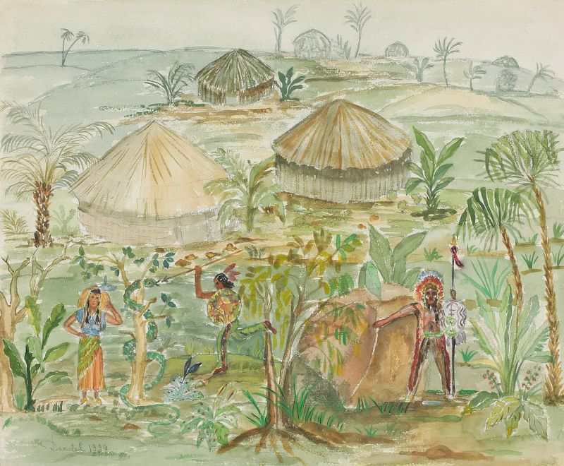 Expressionism by Nils Dardel, depicting a gathering with warm light in Indianlägret.