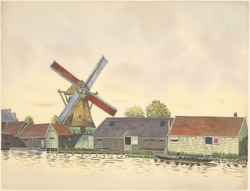 Paisaje de molino de Johannes Nicolaas Eijman, pintura al óleo